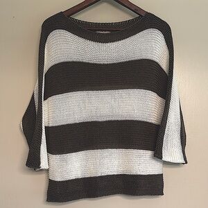 Carina Ricci acrylic knitted boatneck‎ half sleeve sweater top white and brown